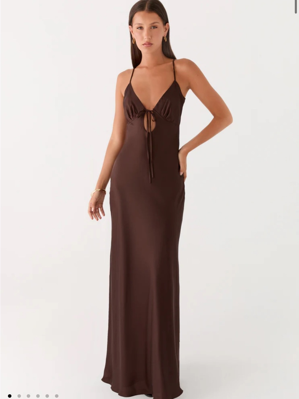 Peppermayo Flora Satin Maxi Dress - Chocolate